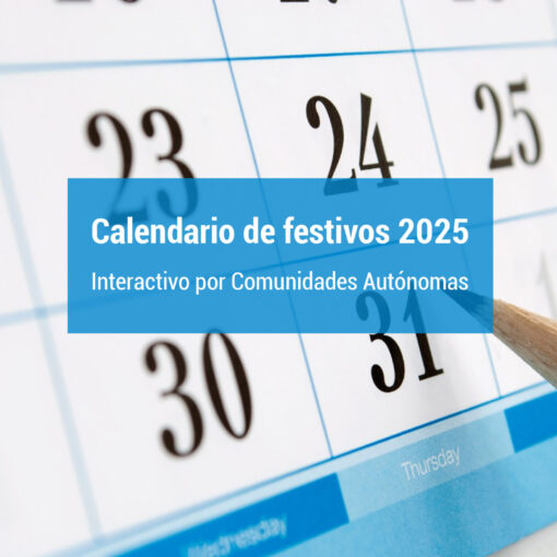 Calendario laboral interactivo de 2025 en España con días festivos por comunidad autónoma, destacando festivos nacionales y regionales.